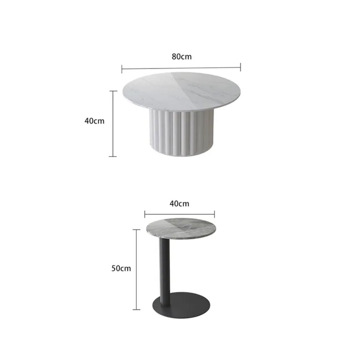 Modern Slate & Wood Nesting Coffee Table - Round Marble-Top Accent End Table