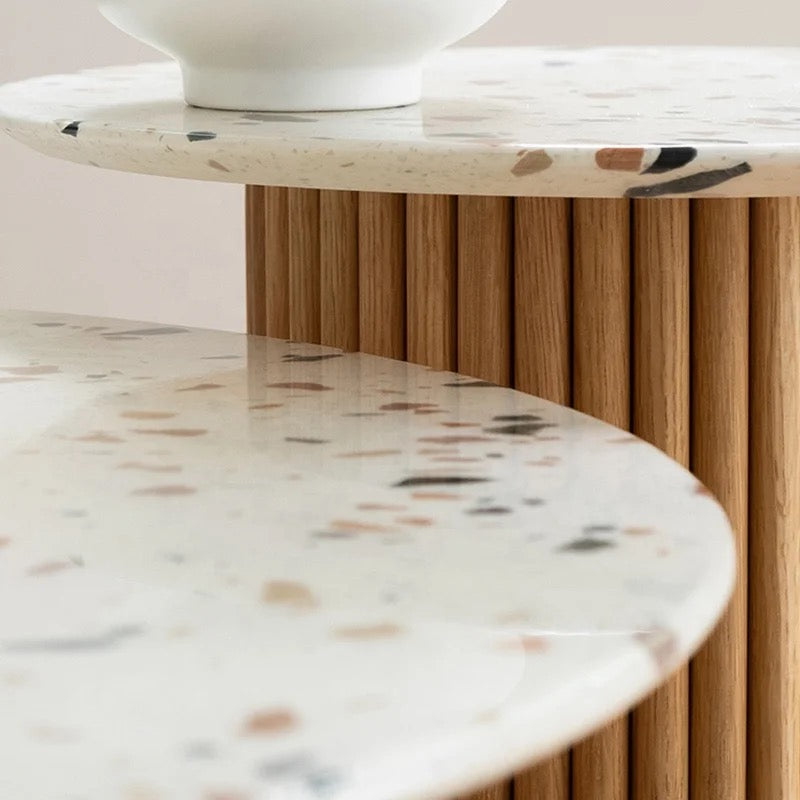 Light Luxury Marble & Wood Nesting Coffee Tables, Modern Round Art Design