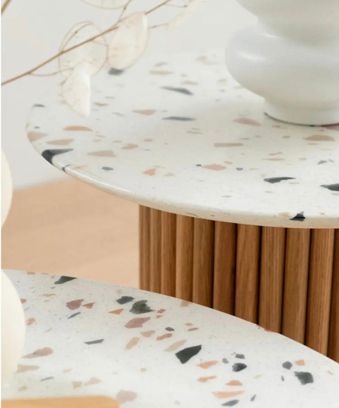 Light Luxury Marble & Wood Nesting Coffee Tables, Modern Round Art Design