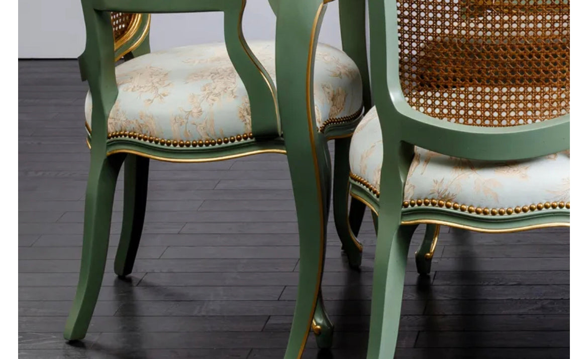 Dynasty American Style Rattan & Leather Dining Table Set - Post-Modern Antique Design