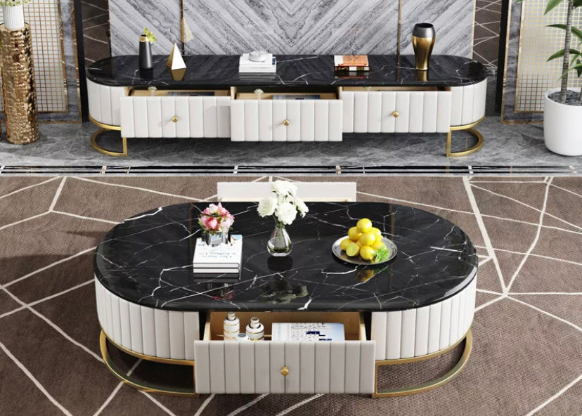 Luxury Design TV Cabinet Leather Living Room TV Lowboards Marbel Metal Solid Wood Fernsehtisch