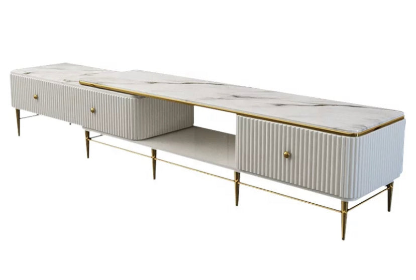 Tv Stand Modern Luxury Jazz Snow White Living Room TV Cabinet Telescopic Marble Fernsehtisch