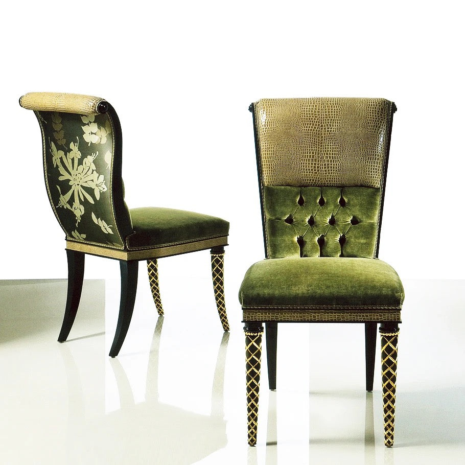 Loyal TF Neoclassic Carved Wood Armchair, Golden Angel Purple Velvet Dining Chair