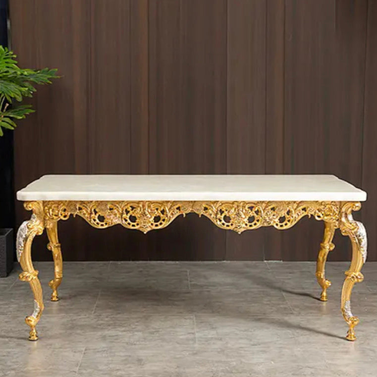 Royal Luxury Marble Dining Table with Golden Copper Frame - Baroque Design
