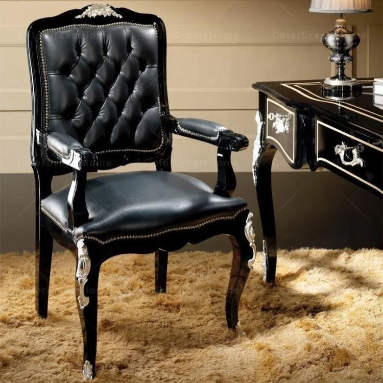 Office Room Design European Luxury Black Wooden Desk and Leather Chair Office Furniture