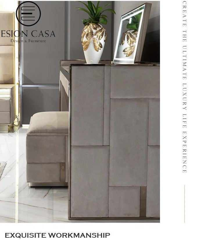 Modern Luxury Marble Makeup Vanity Table Set with Mirror, Drawers, and Stool
