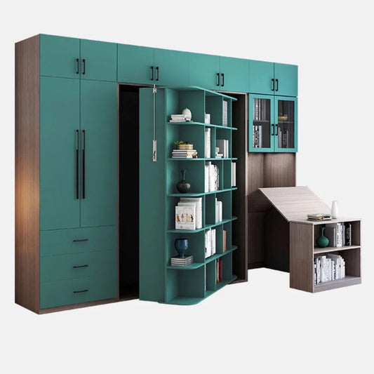 Cama plegable de pared, cama invisible giratoria de madera, combinación de cama de pared funcional múltiple