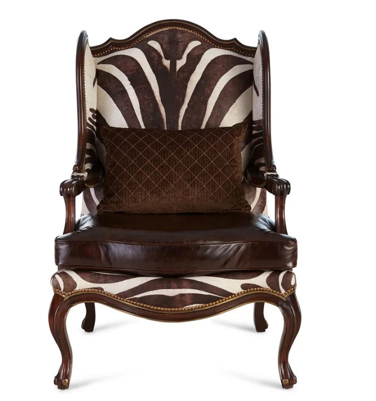 Custom Design Print Leather Armchair, French-Style Wingback Accent Chair