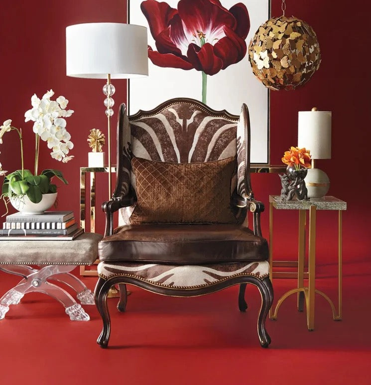 Custom Design Print Leather Armchair, French-Style Wingback Accent Chair