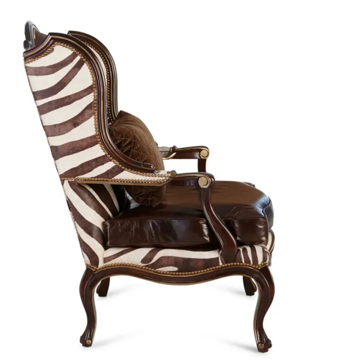 Custom Design Print Leather Armchair, French-Style Wingback Accent Chair