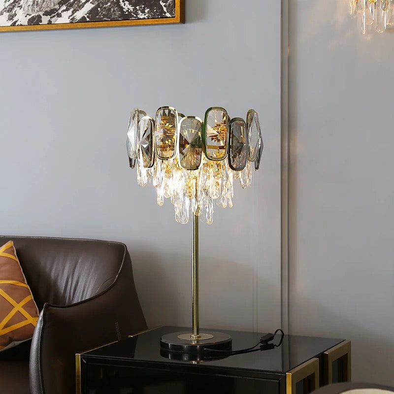 Lampe de table d'intérieur fantaisie en cristal doré, lampes de table au design moderne