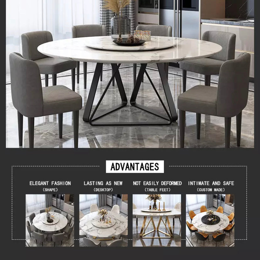 Luxury Round Rotating Marble Dining Table - Stainless Steel Frame
