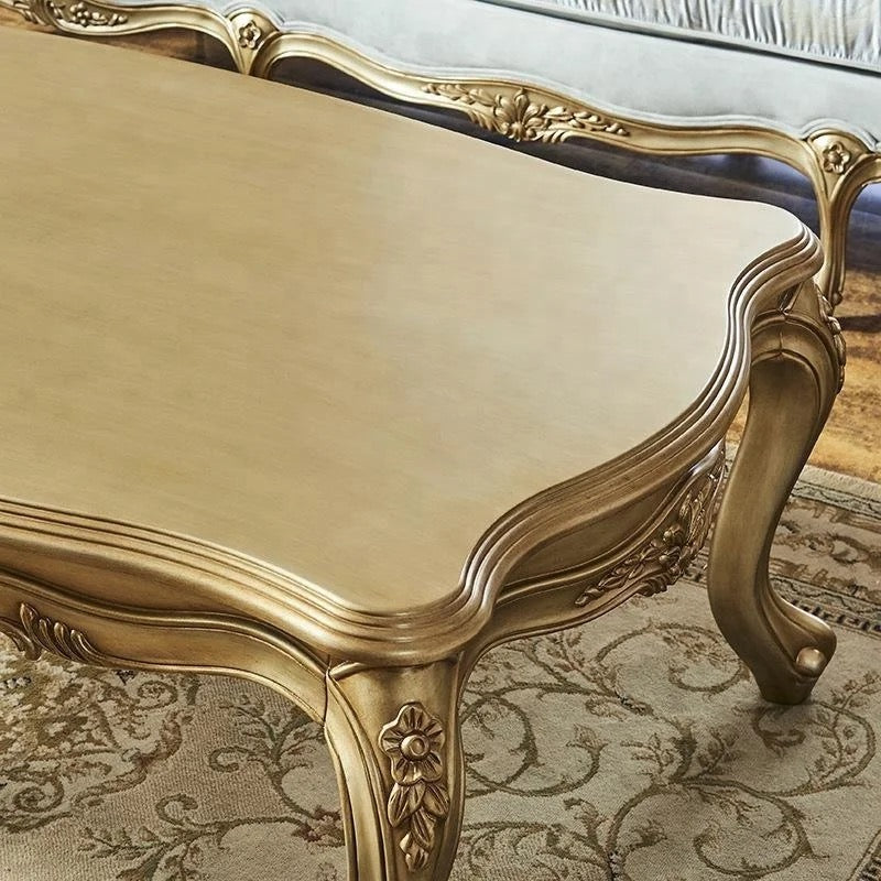 French Baroque Solid Birch Coffee Table - Antique Gold Adjustable Accent Table