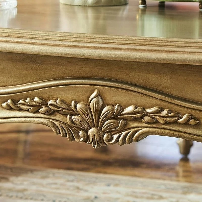 French Baroque Solid Birch Coffee Table - Antique Gold Adjustable Accent Table