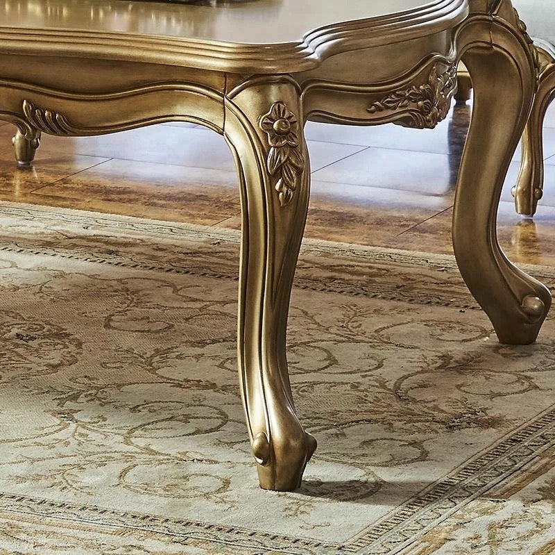 French Baroque Solid Birch Coffee Table - Antique Gold Adjustable Accent Table