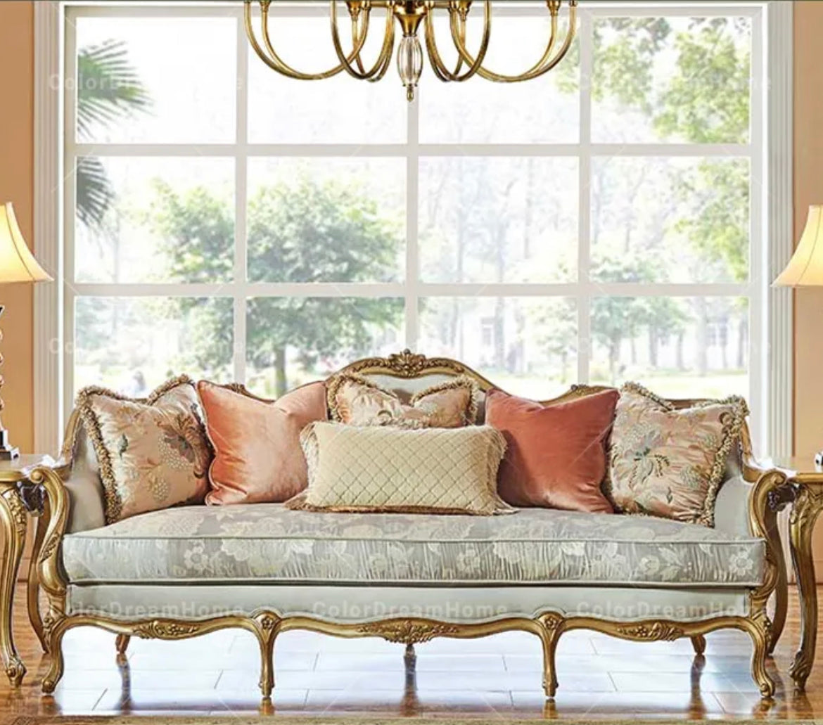 French Baroque Solid Birch Coffee Table - Antique Gold Adjustable Accent Table