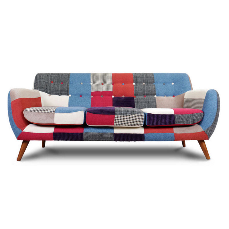 2 Seater Sofa Living Room Furniture Vintage Style Contrast Color Leather Loveseat Sofas