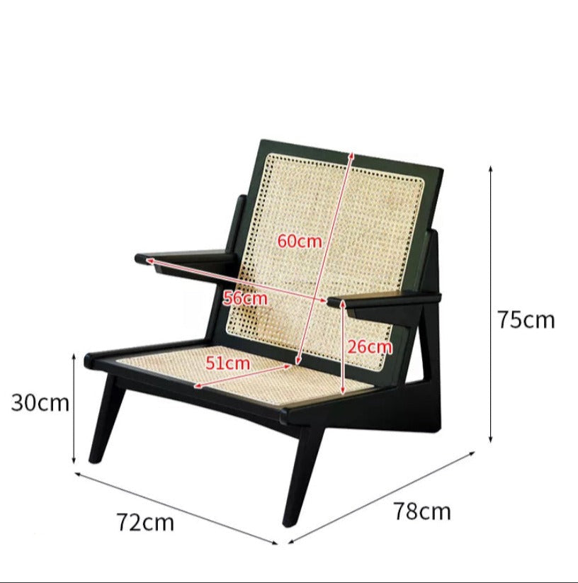 Modern Rattan Leisure Chair, Solid Ash Wood Lounge Armchair with Backrest