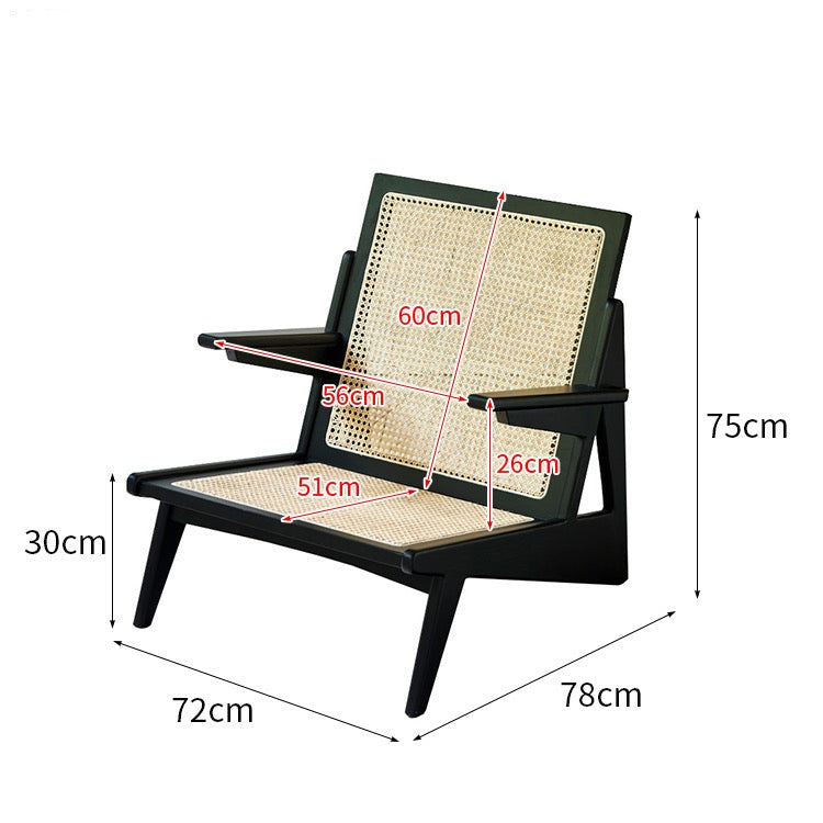 Modern Rattan Leisure Chair, Solid Ash Wood Lounge Armchair with Backrest