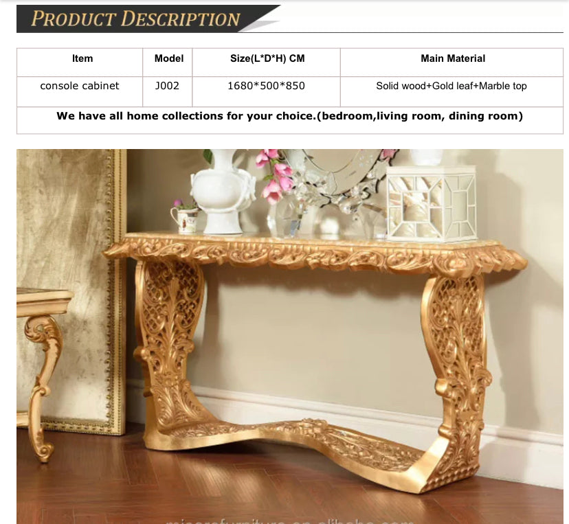 Antique Baroque Console Table - Golden Louis XVI Carved Wood & Marble Hallway Accent