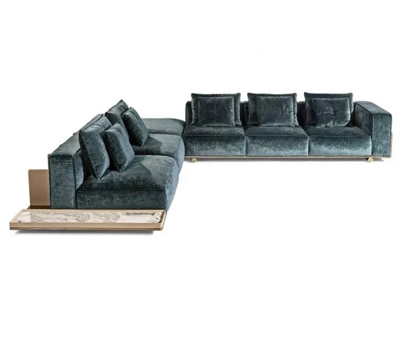 L-Shaped Rest Room Italian Modern Velour Sofa High Quality Line Luxury Living Room Furniture