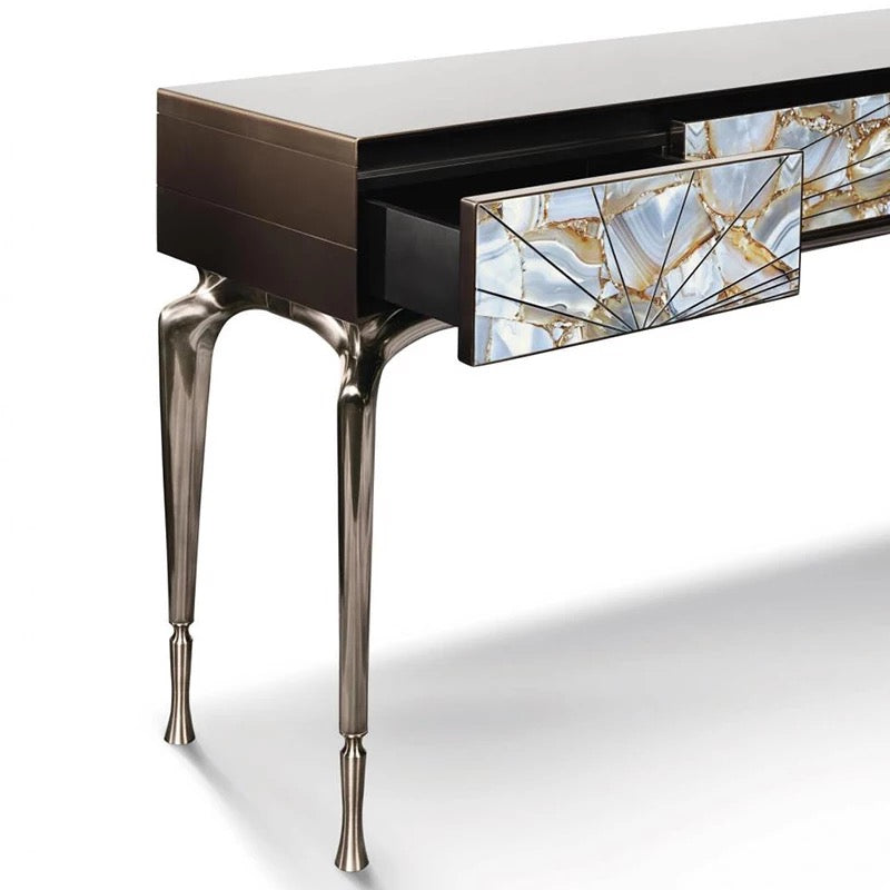 Italian Luxury Marble & Metal Console Table - Custom Arado Vis Design