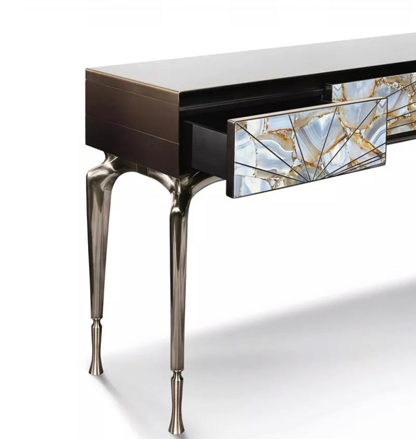 Italian Luxury Marble & Metal Console Table - Custom Arado Vis Design