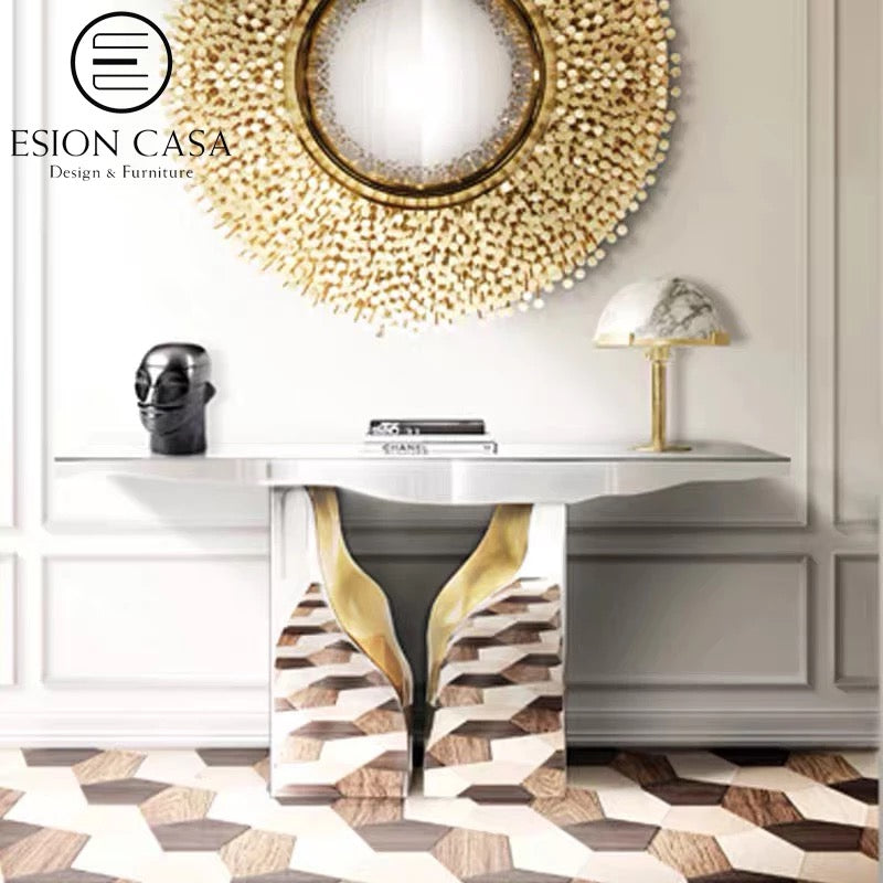Hallway Entryway Gold White Consoles