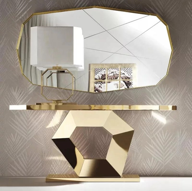 Console Luxury Indoor Furniture Golden Hallway Table With Mirror