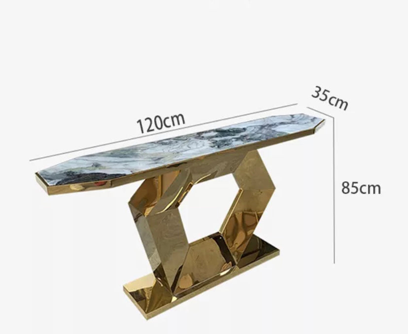 Minwall Luxury Golden Console Table - Mirrored Glass & Marble Hallway Accent