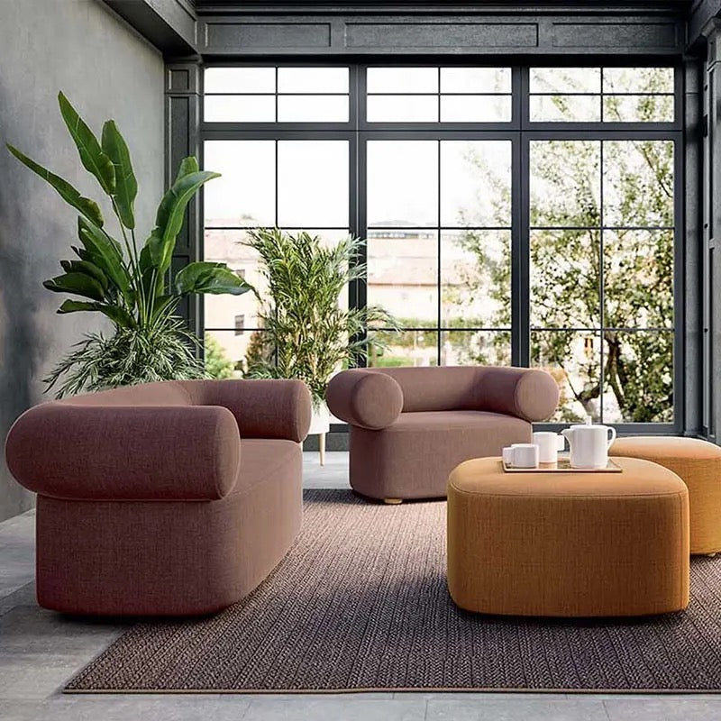 Modern Red Velvet Reclining Armchair, High-Quality Barrel Lounge Chair