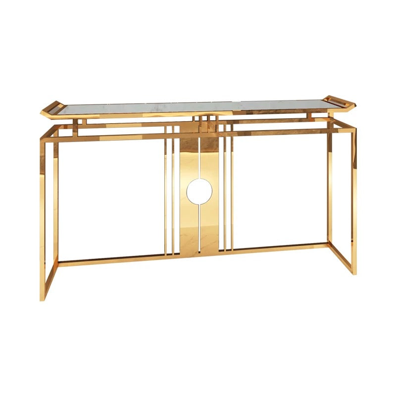 Modern White & Gold Console Table - Adjustable Metal Hallway Accent
