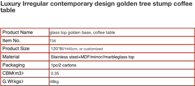Golden Tree Stump Round Coffee Table, Luxury Glass & Stainless Steel