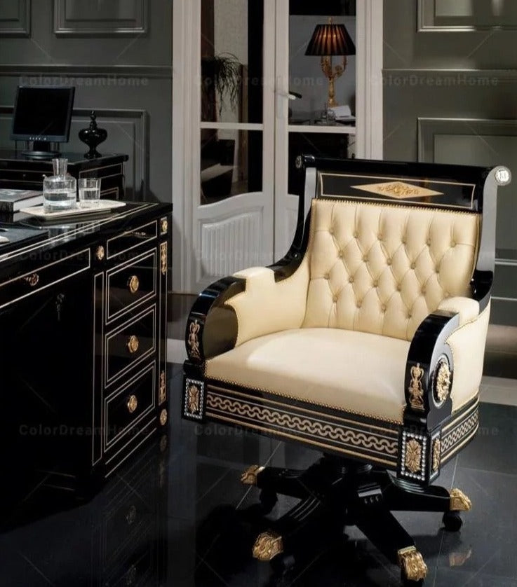 French Luxury Black Wooden Office Furniture Set Baroque Office Furniture Design