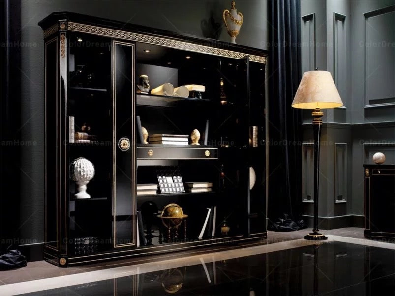 French Luxury Black Wooden Office Furniture Set Baroque Office Furniture Design