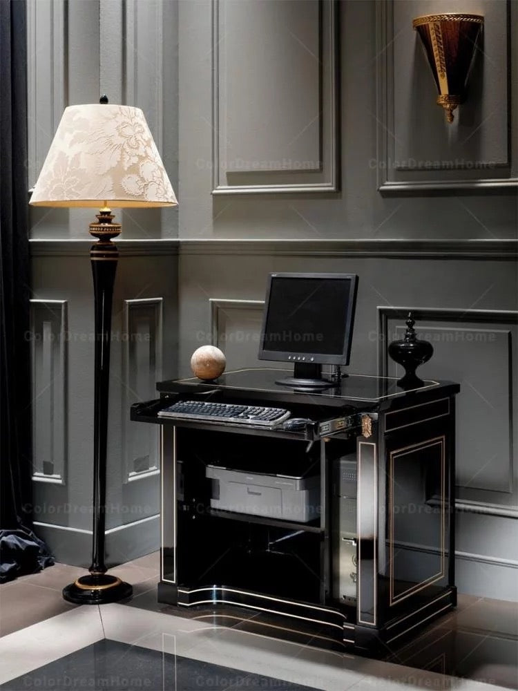 French Luxury Black Wooden Office Furniture Set Baroque Office Furniture Design