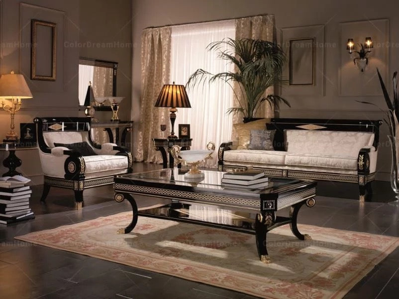 French Luxury Black Wooden Office Furniture Set Baroque Office Furniture Design