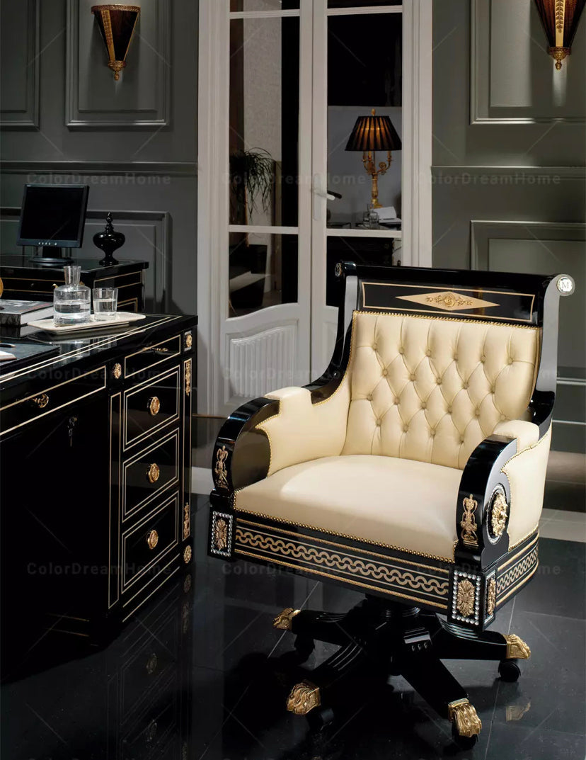 French Luxury Black Wooden Office Furniture Set Baroque Office Furniture Design