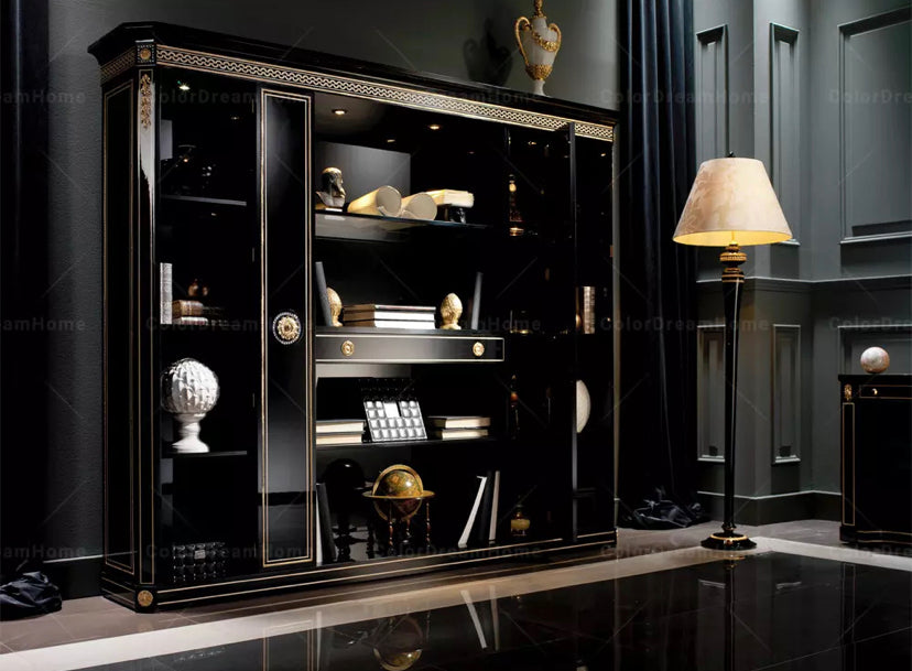 French Luxury Black Wooden Office Furniture Set Baroque Office Furniture Design