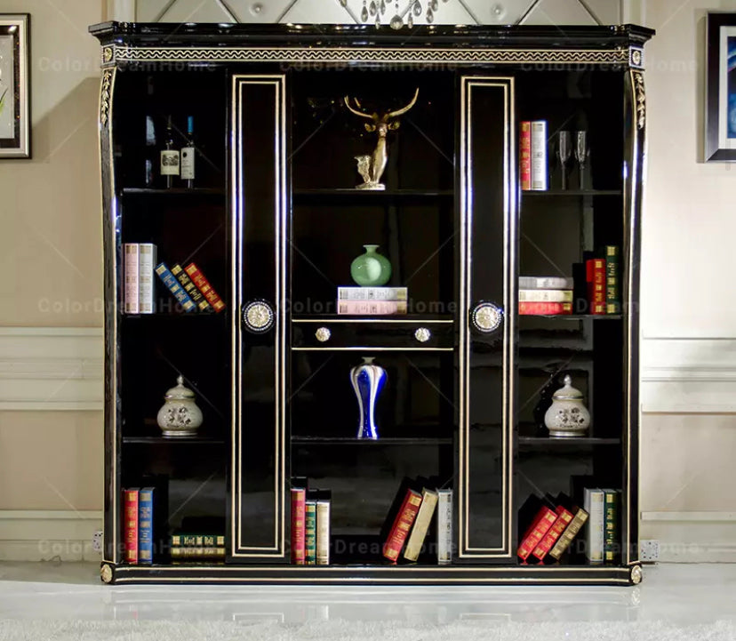 French Luxury Black Wooden Office Furniture Set Baroque Office Furniture Design