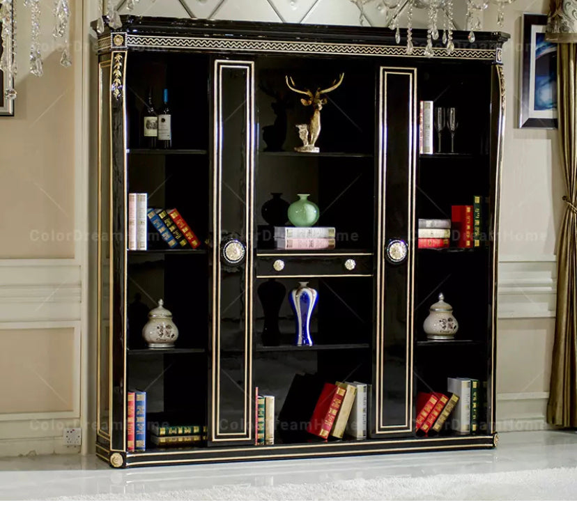 French Luxury Black Wooden Office Furniture Set Baroque Office Furniture Design