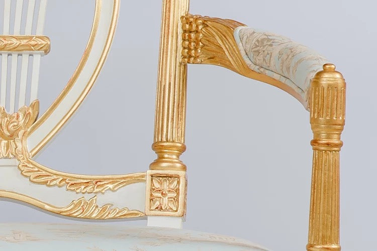 Baroque Double Bench Chair - Carved Armrest, Silk Upholstery