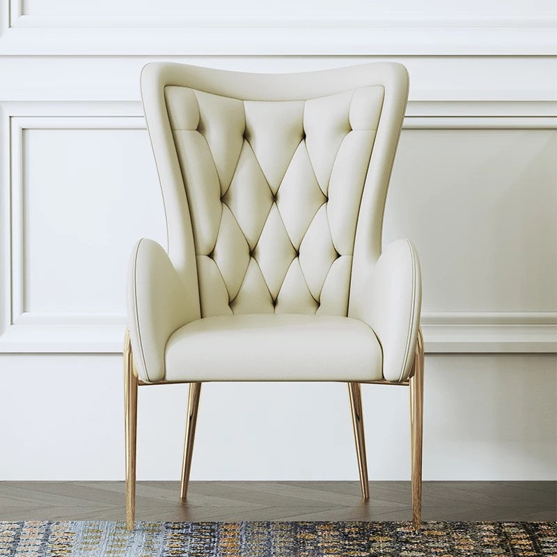 Luxury Wing Back Dining Chair - Genuine Leather, White, Custom