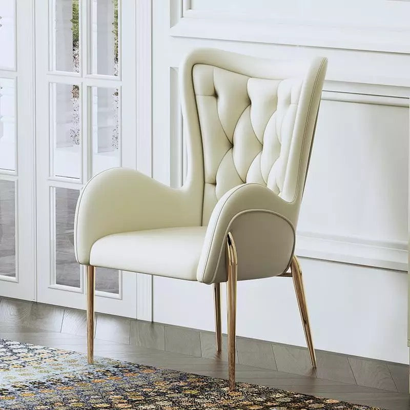 Luxury Wing Back Dining Chair - Genuine Leather, White, Custom