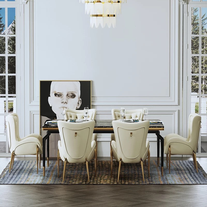 Luxury Wing Back Dining Chair - Genuine Leather, White, Custom