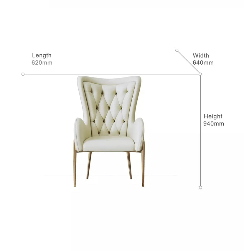 Luxury Wing Back Dining Chair - Genuine Leather, White, Custom