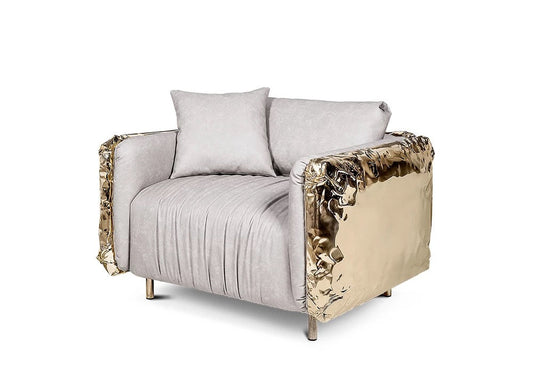 Classic Italian Office Luxury Armchair, Genuine Leather Gold Accent Chair