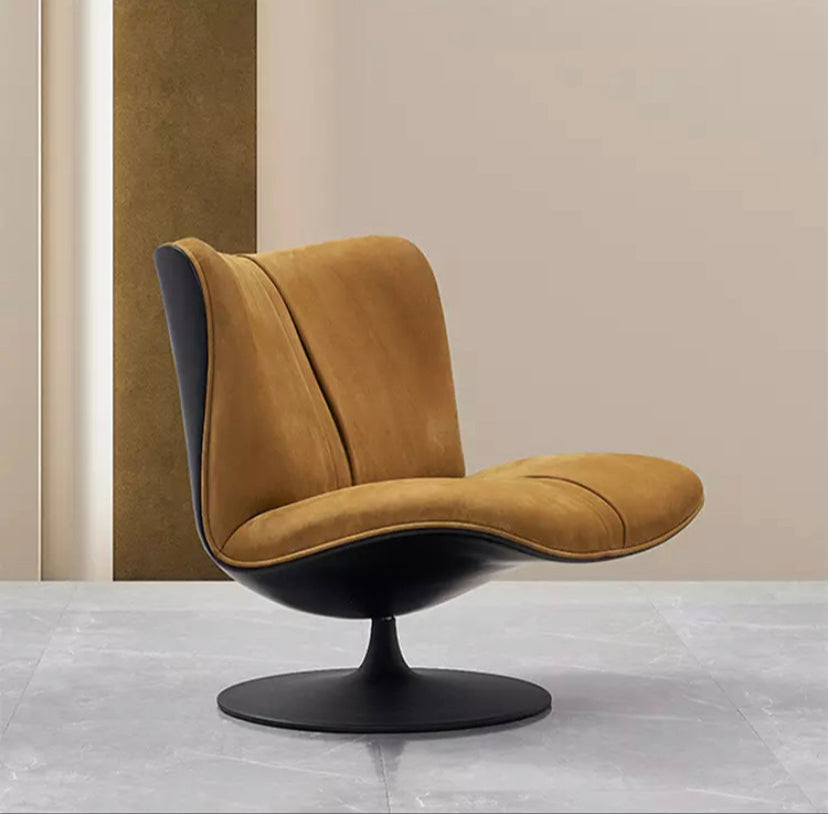Panton Swivel Accent Chair - Nubuck Leather, Carbon Steel, Mandarin
