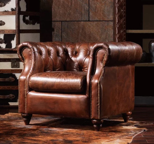 Classic Leather Chesterfield Lounge Club Cigar Chair, Office and Living Room Furniture