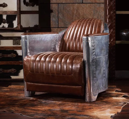 Chesterfield Reclining Leather Club Cigar Chair, Industrial Lounge Furniture